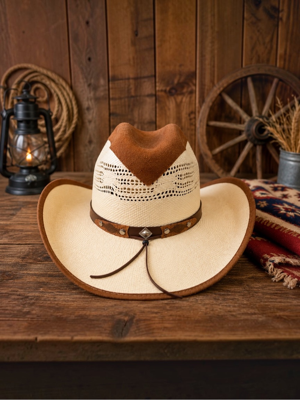 La Sierra Cowboy Hat Size M Western Straw Ventilated Rodeo Ranch Mexico Tan
